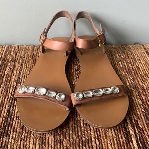 Jcrew natural leather sandals with gemstones 7.5